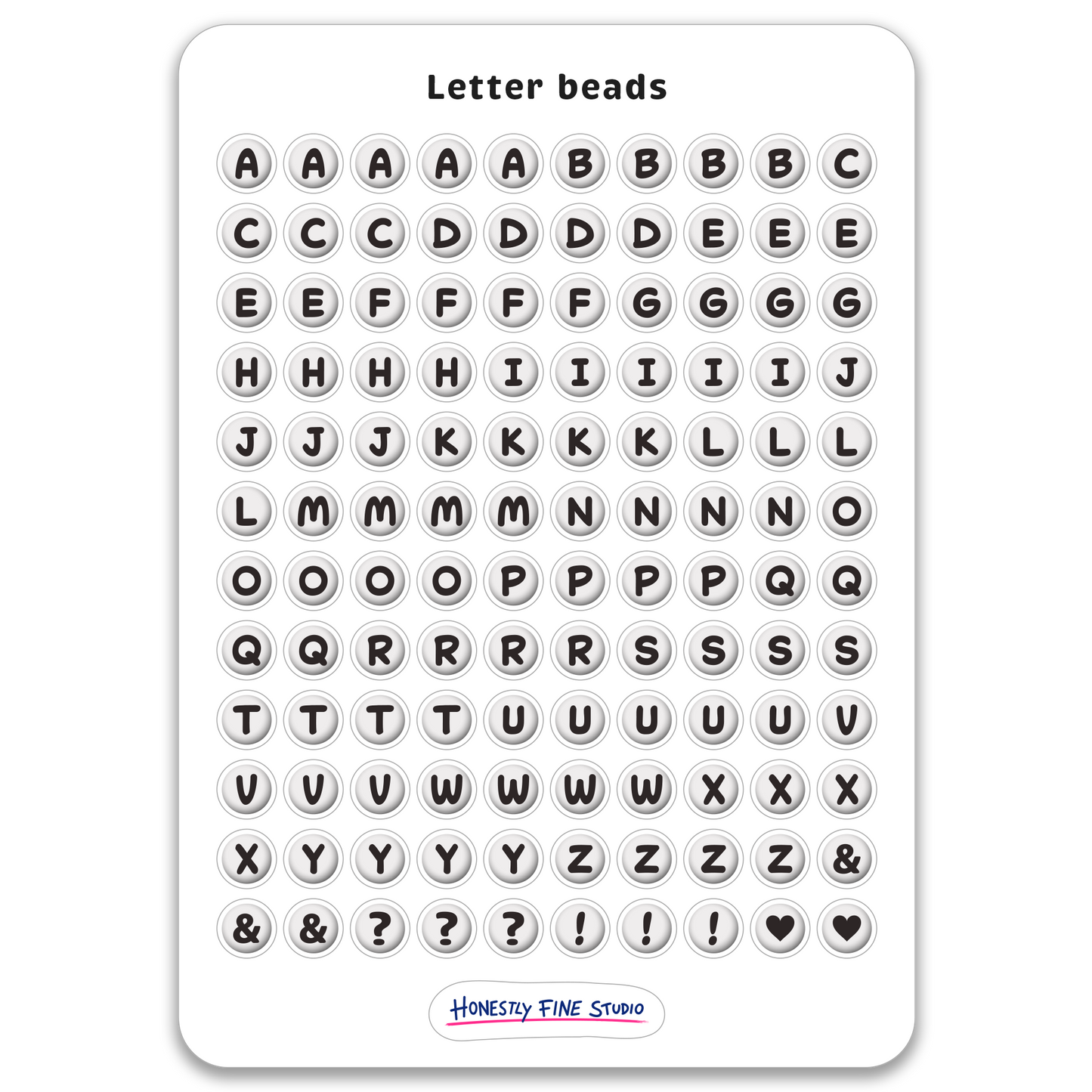 Letter beads A5 stickervel