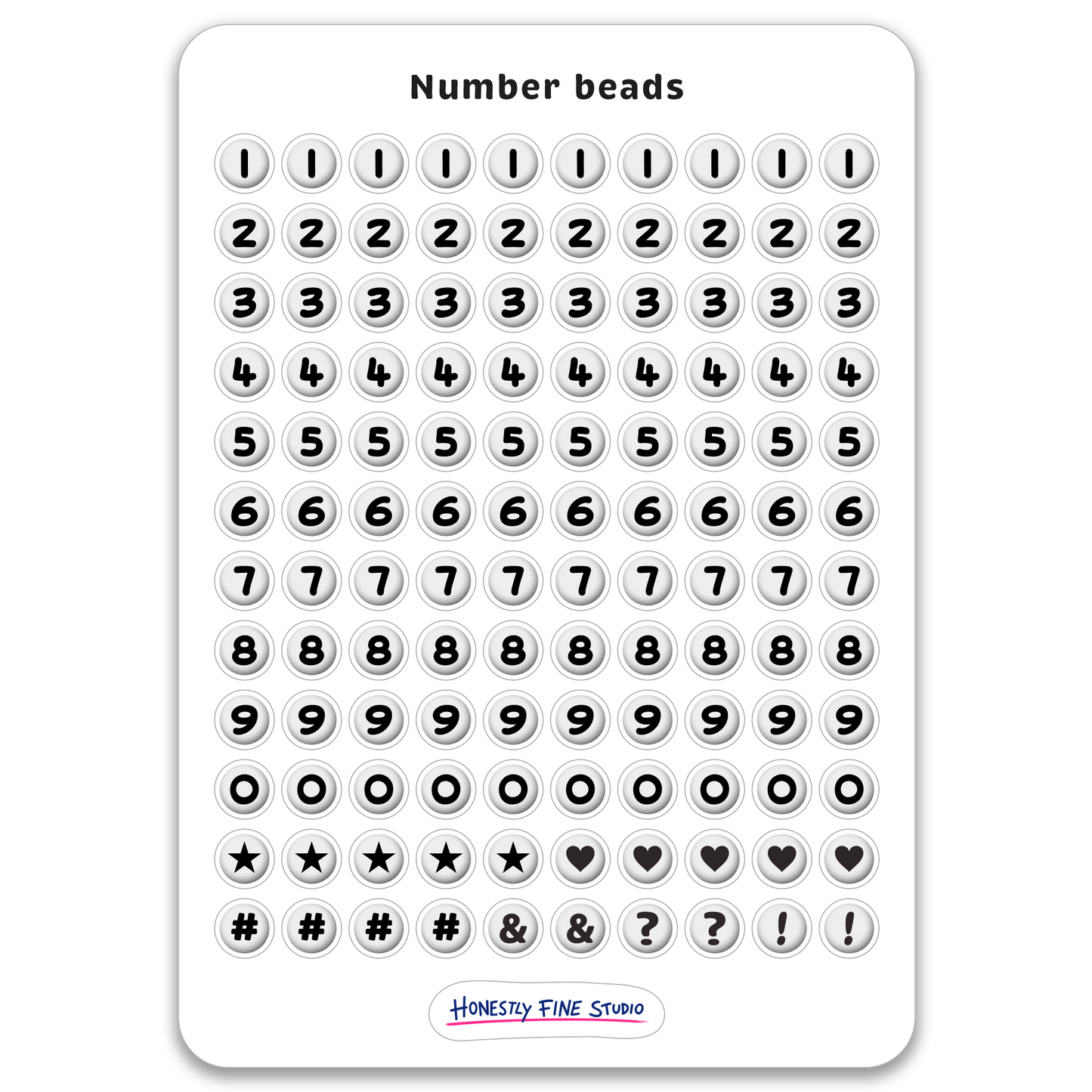 Number beads A5 stickervel